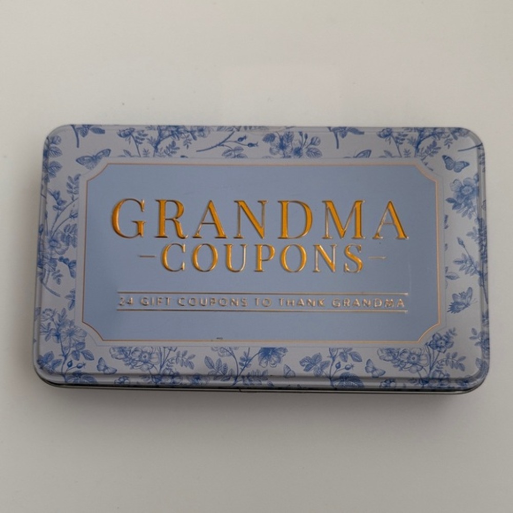 Blue nwt Floral Grandma Gift Coupon Box 24 grandmother Coupons